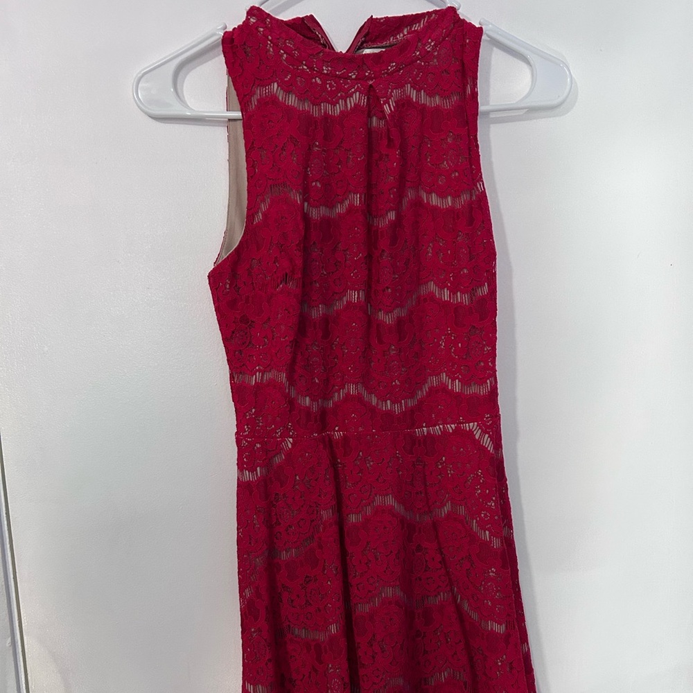 love, Fire Red Lace Midi Dress